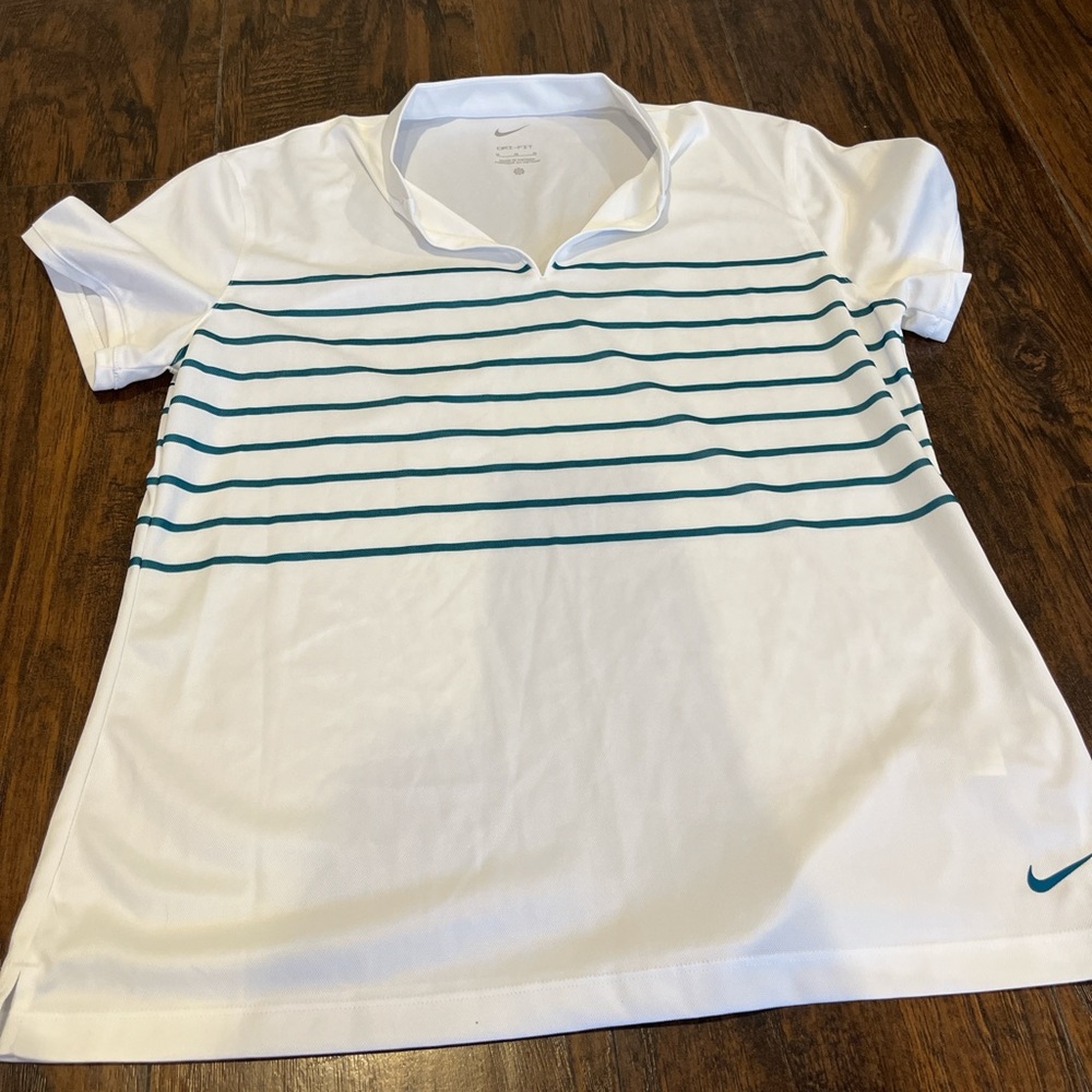 Nike Dri-FIT Golf Polo White with Green Stripes